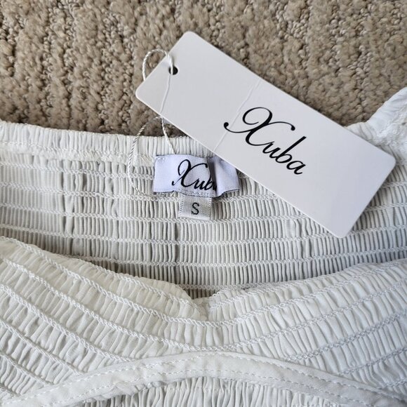 Women's Boho Off Shoulder Puff Sleeve Midi Dress – White – Size S – NWT - Picture 9 of 12